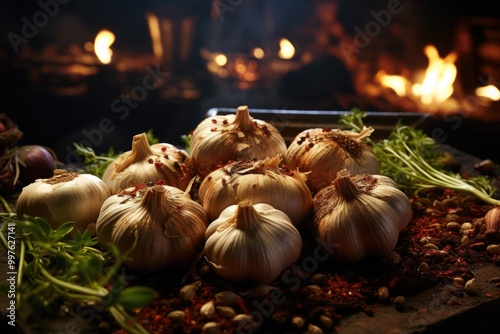 Aroma spice garlic for cooking, generative IA photo