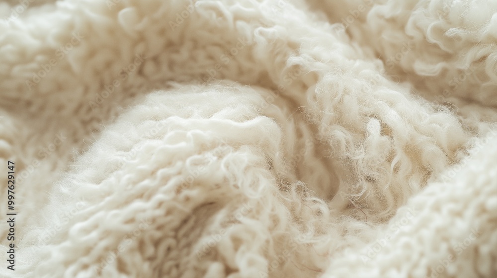 Sheep wool texture. White raw fur close-up. Soft, fluffy material. A sample of warm beige fabric. Sheep wool texture. White raw fur close-up. Soft, fluffy material. A sample of warm beige fabric.