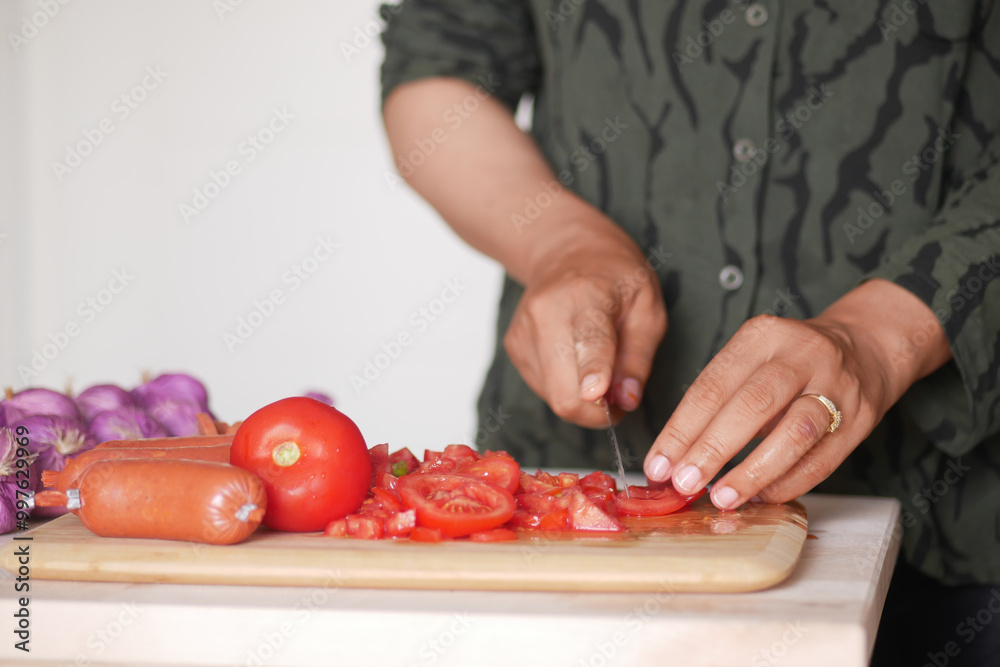 An Exciting Culinary Moment Slicing Fresh and Colorful Vegetables in the Kitchen for Cooking An Exciting Culinary Moment Slicing Fresh and Colorful Vegetables in the Kitchen for Cooking