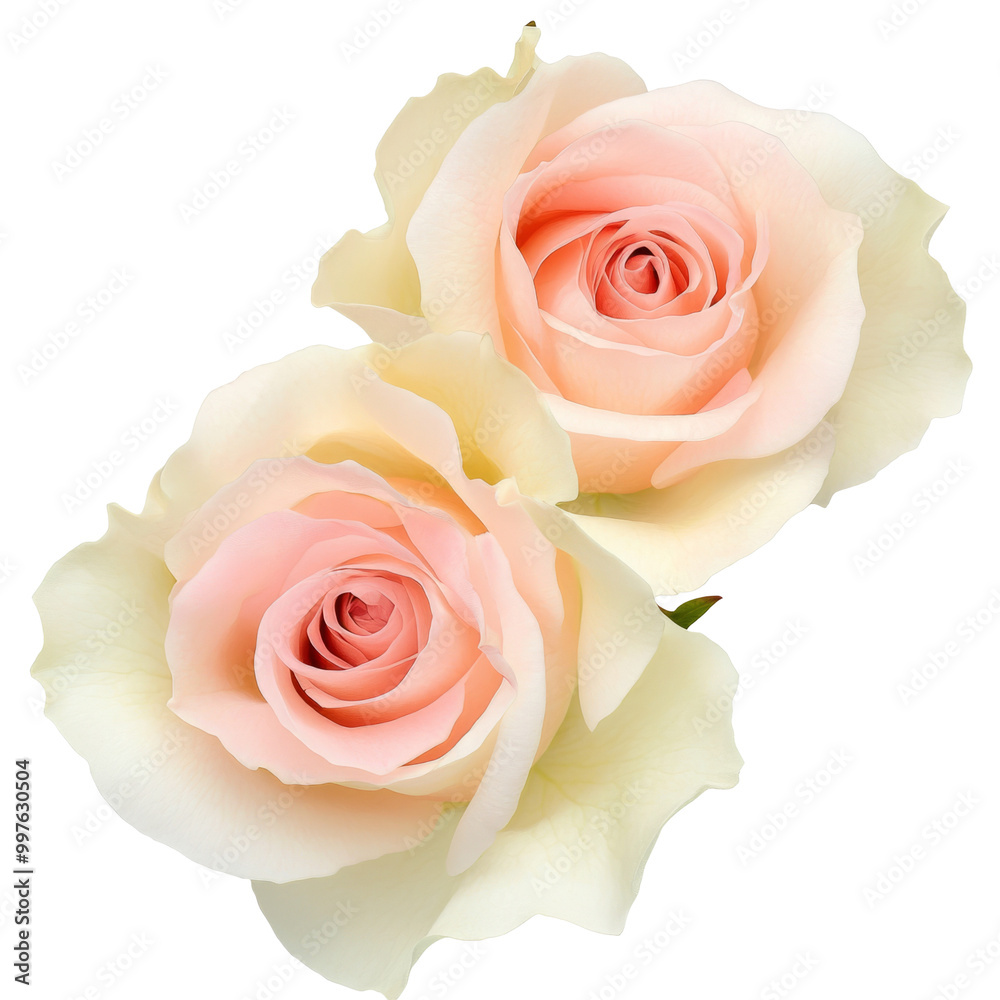 two pink roses isolated on white background closeup. Rose flower bouquet in air, without shadow. Top view, flat lay. two pink roses isolated on white background closeup. Rose flower bouquet in air, without shadow. Top view, flat lay.
