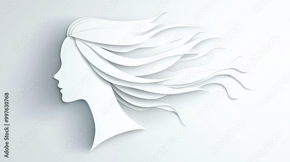 Intricate papercut art showcases a womans flowing hair, embodying creativity and elegance in a clean design. Intricate papercut art showcases a womans flowing hair, embodying creativity and elegance in a clean design.