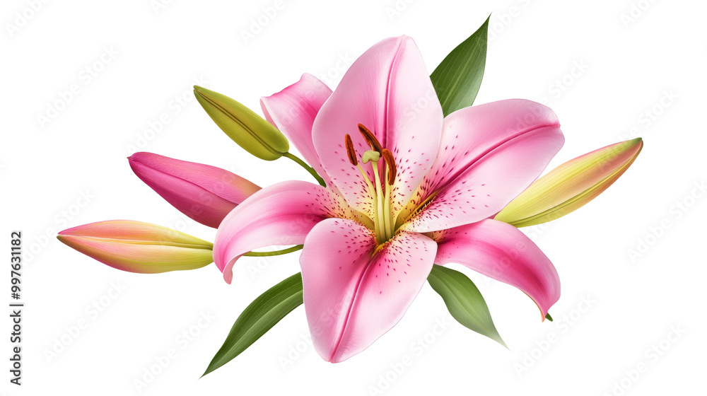 Fototapeta premium Pink lily flower bouquet isolated on transparent background
