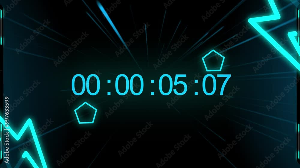 Neon blue countdown timer on a dark, dotted wave background, Neon blue countdown timer on a dark, dotted wave background,