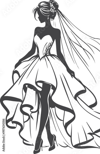 Beautiful bride girl wedding silhouette vector design.