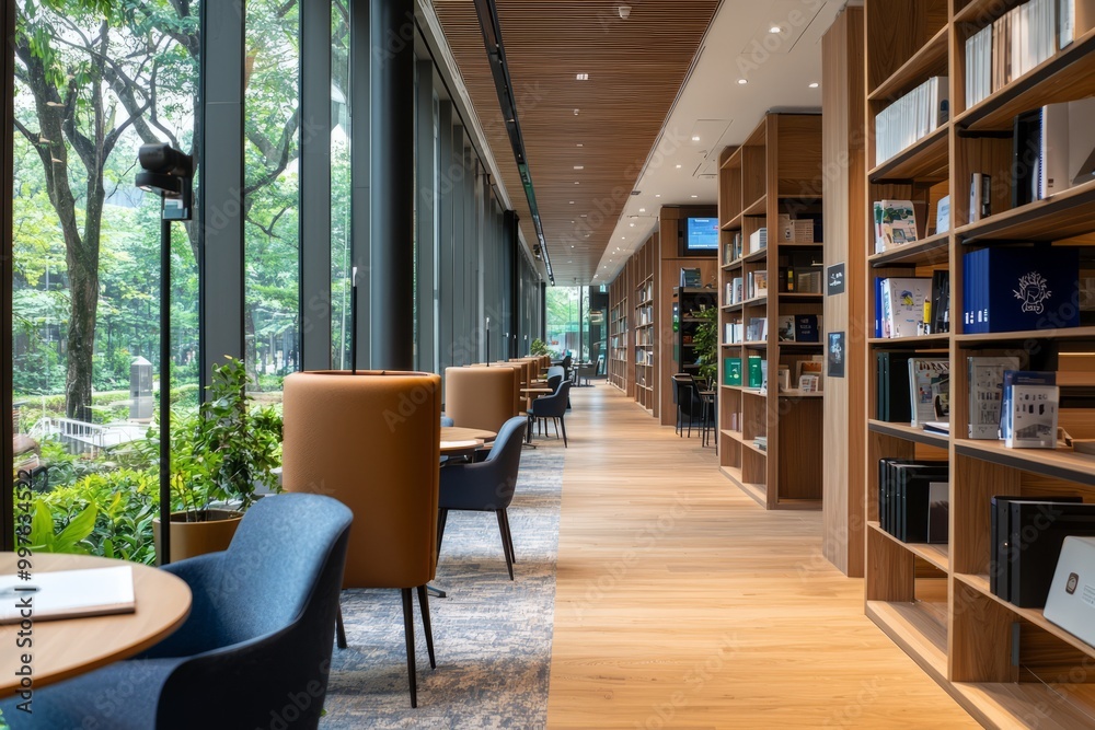 A quiet study area in the office library equipped with soundproof booths for focused work, Generative AI A quiet study area in the office library equipped with soundproof booths for focused work, Generative AI