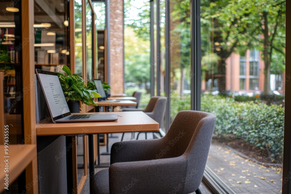 Obraz premium A quiet study area in the office library equipped with soundproof booths for focused work, Generative AI