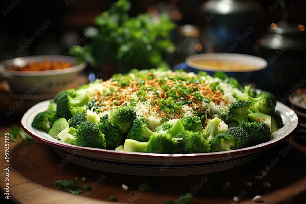 A plate of quinoa, broccoli and other vegetables, generative IA A plate of quinoa, broccoli and other vegetables, generative IA