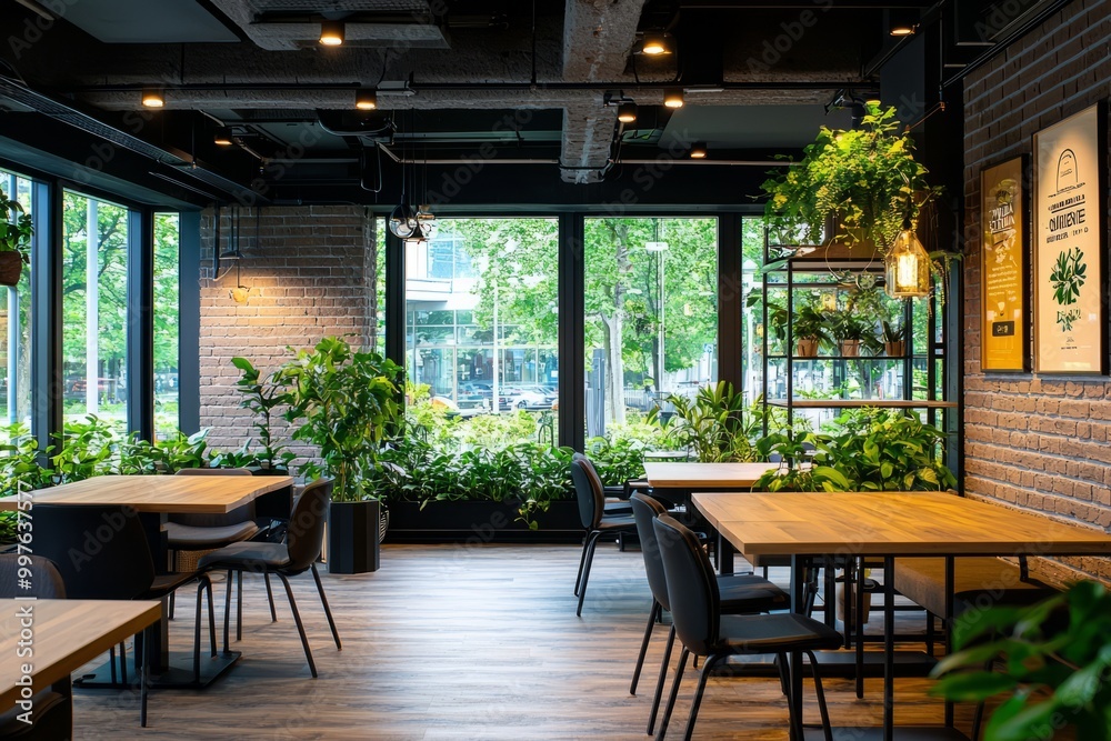 A serene office library with plants and art, creating a relaxing environment for reading and studying, Generative AI A serene office library with plants and art, creating a relaxing environment for reading and studying, Generative AI