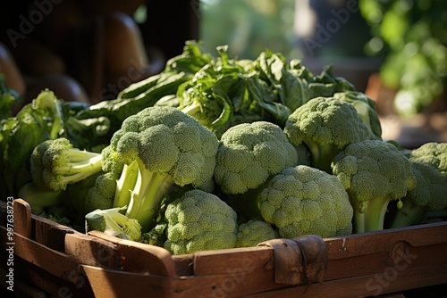 Superior view of raw vegetable broccoli generate there, generative IA photo