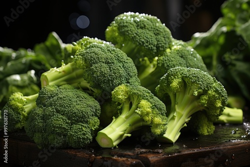 Superior view of raw vegetable broccoli generate there, generative IA photo