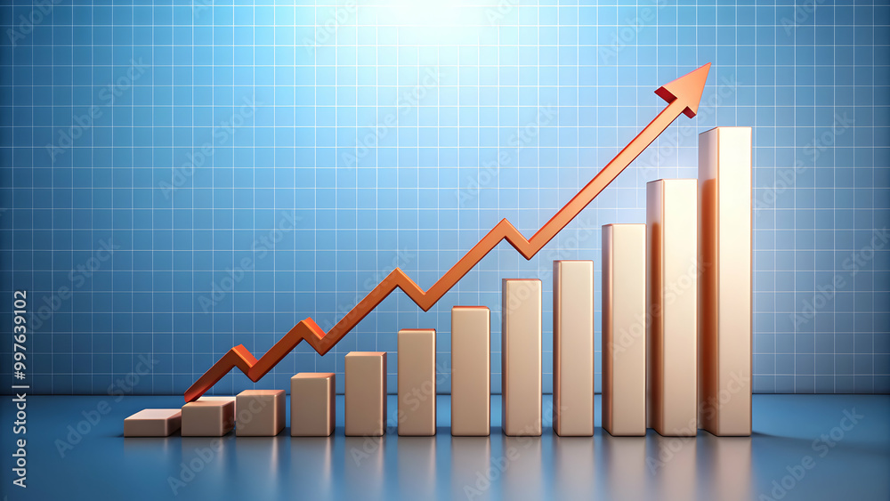 A graph displaying upward growth with arrows pointing upwards , progress, success, financial, investment, business A graph displaying upward growth with arrows pointing upwards , progress, success, financial, investment, business