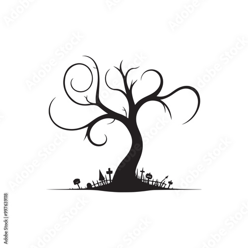 Dead Tree Silhouette Vector - Leafless Branches Illustration.