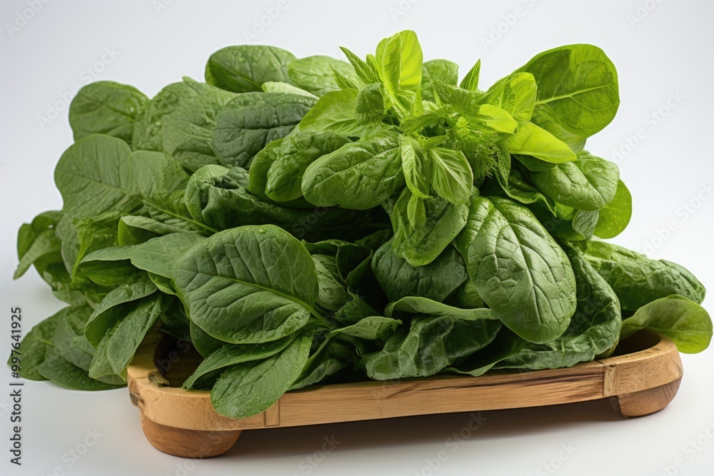 Isolated fresh spinach leaves, generative IA Isolated fresh spinach leaves, generative IA