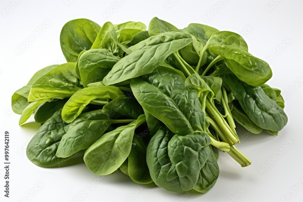 Spinach leaves isolated in white, generative IA Spinach leaves isolated in white, generative IA