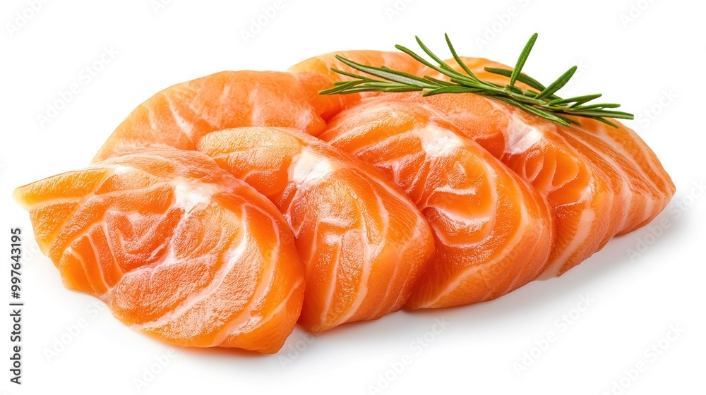 Fresh salmon fillet slices elegantly displayed against a clean white background. These vibrant and visually appealing pieces highlight the rich color and texture of the salmon, Fresh salmon fillet slices elegantly displayed against a clean white background. These vibrant and visually appealing pieces highlight the rich color and texture of the salmon,