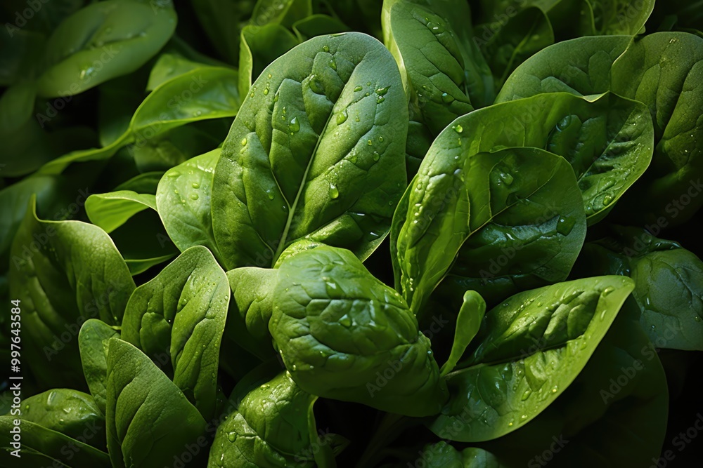 Green Background Spinach leaves, generative IA