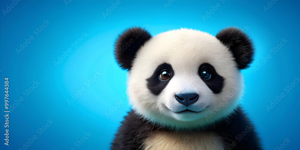 Cute panda on a vibrant blue background with plenty of copy space, panda, blue, background, copy space, wildlife, animal, adorable Cute panda on a vibrant blue background with plenty of copy space, panda, blue, background, copy space, wildlife, animal, adorable