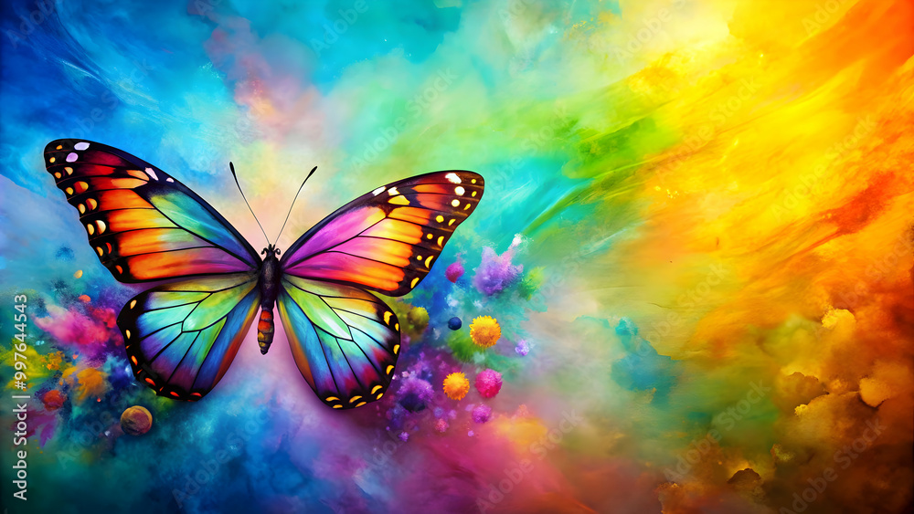 Fototapeta premium Colorful art piece depicting a butterfly, butterfly, vibrant, colorful, wings, art, shape, pattern, design, beauty
