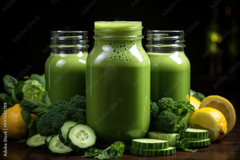 Smoothie of healthy green vegetables prepared with spinach, kale and cucumber mi, generative IA Smoothie of healthy green vegetables prepared with spinach, kale and cucumber mi, generative IA