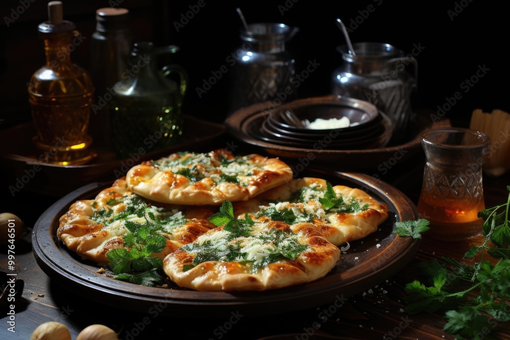 Romanian rustic pies and iconic molds with white spinach seeds and cheese filing, generative IA Romanian rustic pies and iconic molds with white spinach seeds and cheese filing, generative IA
