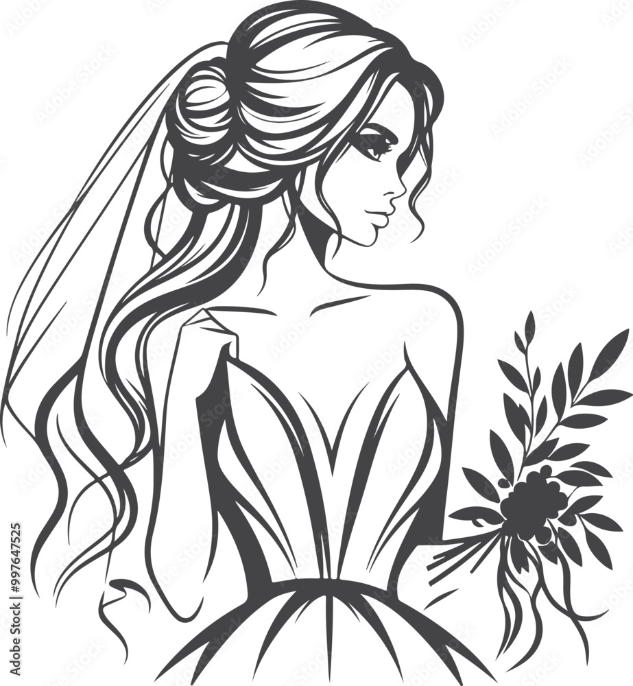 Beautiful bride girl wedding silhouette vector design. Beautiful bride girl wedding silhouette vector design.
