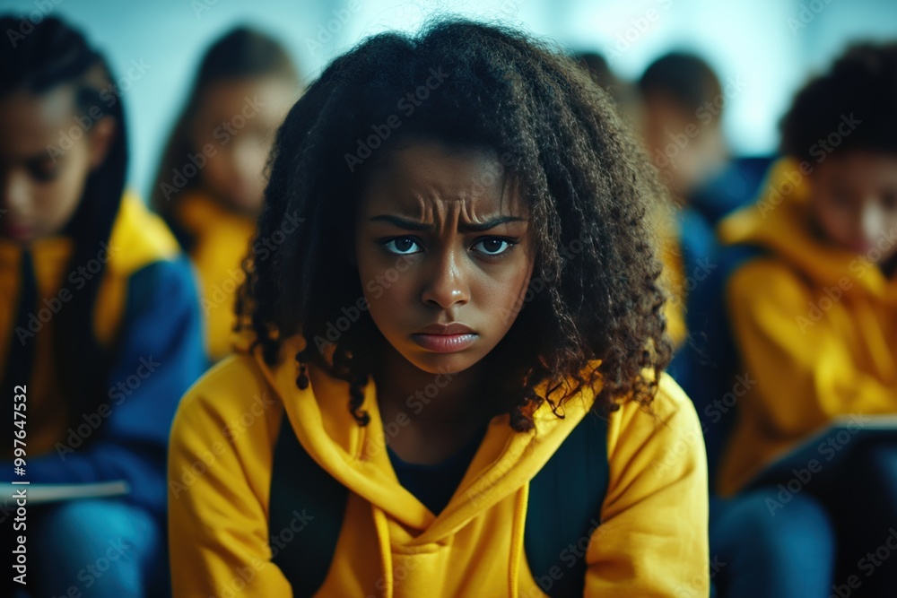 Lonely sad african-american schoolgirl crying expression Lonely sad african-american schoolgirl crying expression