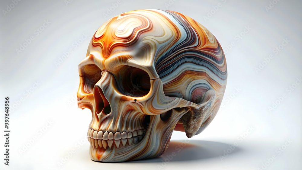 Skull made of agate on white background, digital , skull, agate, mineral, gemstone, crystal, front view Skull made of agate on white background, digital , skull, agate, mineral, gemstone, crystal, front view