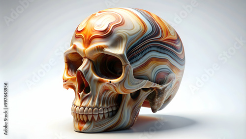 Skull made of agate on white background, digital , skull, agate, mineral, gemstone, crystal, front view