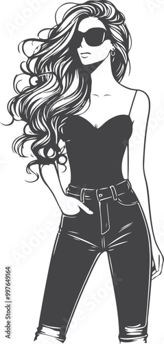 Beautiful modern girls' silhouette vector design.