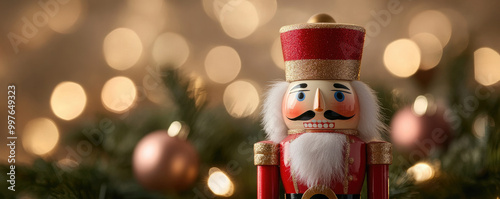 Blush Nutcracker Ornament, delicately crafted in soft pink hues, perfect for adding a whimsical touch to holiday decor and festive celebrations.