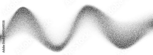 Grain wave gradient texture. Black stipple flow line background. Dotted undulate sand backdrop with speckles, particles, granules. Grunge noise dot work wallpaper for banner, poster, brochure. Vector