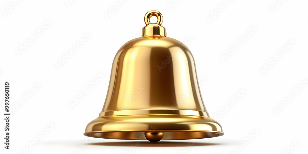 Golden Christmas bell isolated on white background, rendering, holiday, decoration, festive, shiny, ornament Golden Christmas bell isolated on white background, rendering, holiday, decoration, festive, shiny, ornament