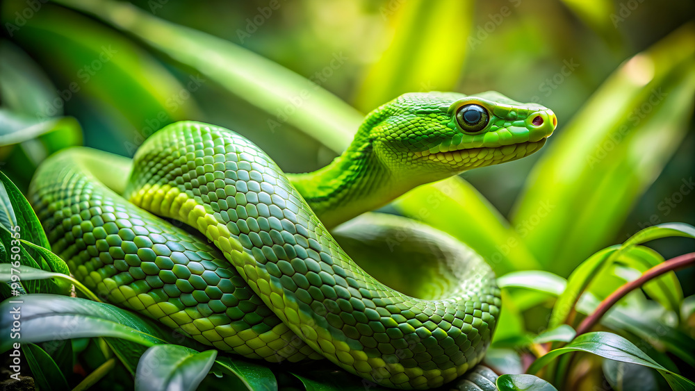 Green snake slithering through lush garden, green, snake, garden, nature, reptile, wildlife, serpentine, foliage Green snake slithering through lush garden, green, snake, garden, nature, reptile, wildlife, serpentine, foliage
