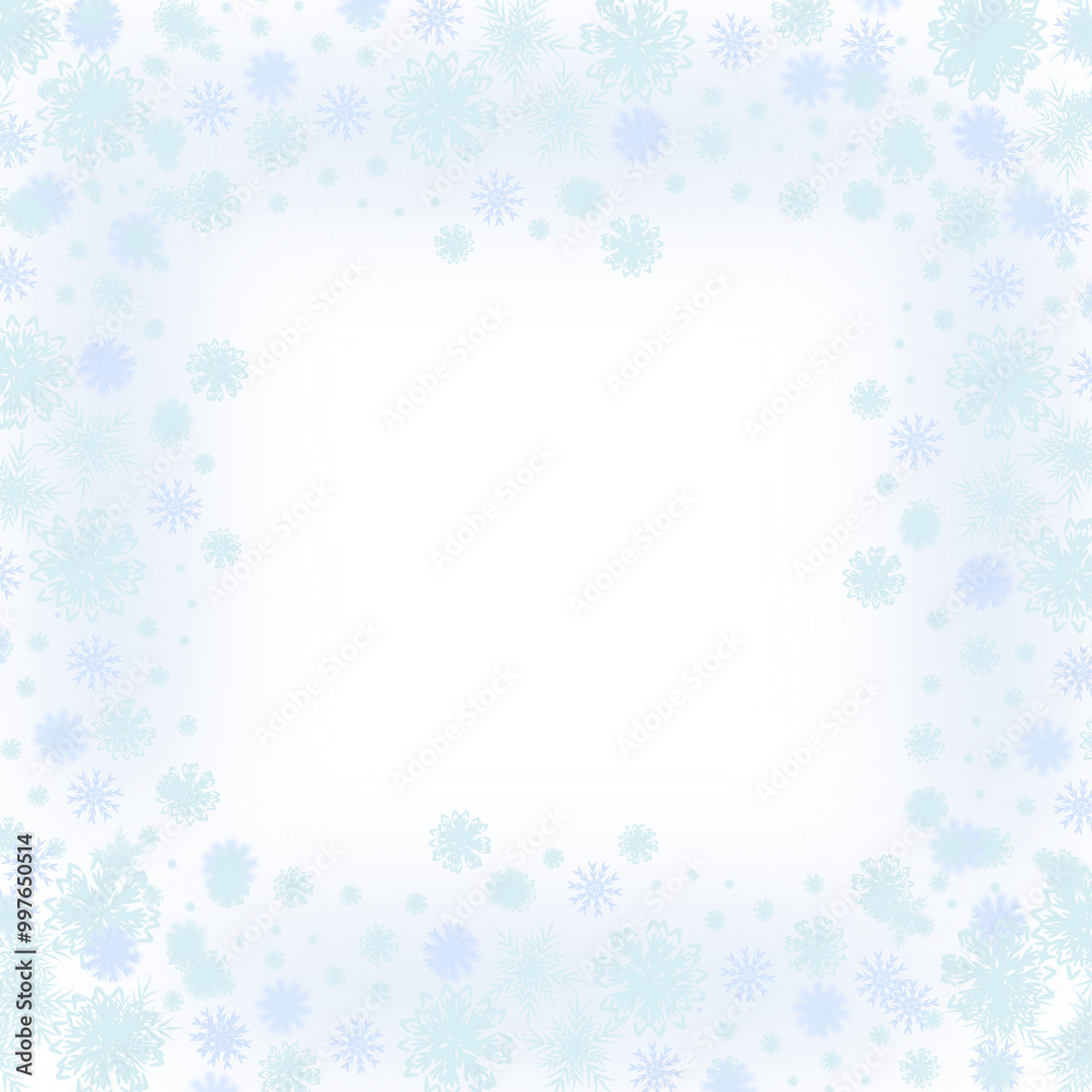 Light blue snowflakes frame background, snowfall winter border Light blue snowflakes frame background, snowfall winter border