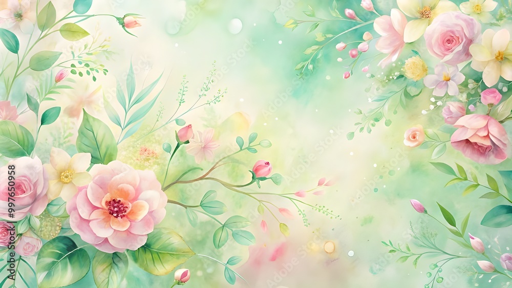 Watercolor Pinkey rose garden art with beautiful butterfly Background Design with Romantic Floral scene Watercolor Pinkey rose garden art with beautiful butterfly Background Design with Romantic Floral scene