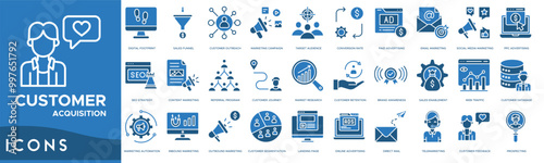 Customer acquisition icon. Digital Footprint, Sales Funnel, Customer Outreach, Marketing Campaign and Target Audience