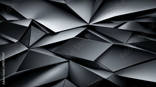 Abstract geometric pattern with dark polygonal shapes and glossy surfaces photo