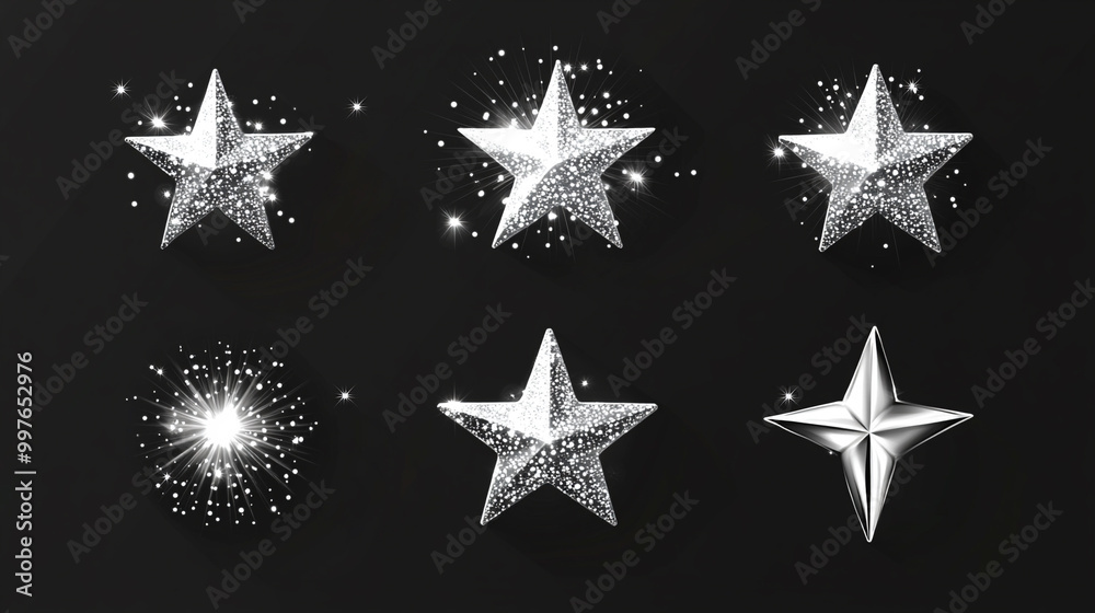 white sparkling star collection on dark background. white sparkling star collection on dark background.