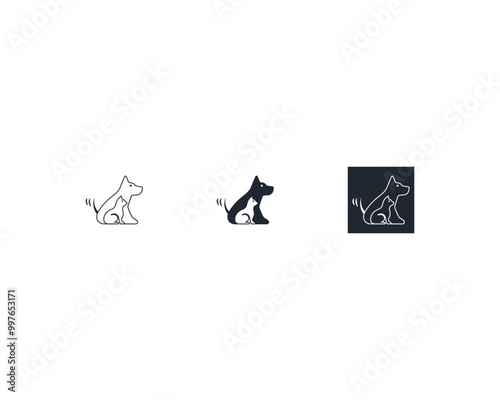 Dog and cat logo design template vector, line of pet logo design suitable for pet shop, store, caffe, business, hotel, veterinary clinic, Domestic animals vector illustration logotype, sign and symbol