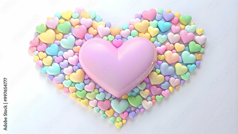 Obraz premium Pastel multicolor heart in various sizes, love, heart, Valentine's Day, colorful, pink, blue, purple, green, romance