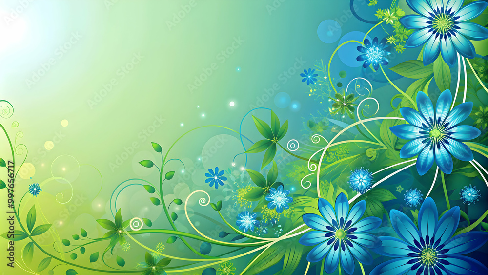 Abstract green and blue floral background with delicate leaves , Abstract, flowers, leaves, green, blue, background, nature Abstract green and blue floral background with delicate leaves , Abstract, flowers, leaves, green, blue, background, nature