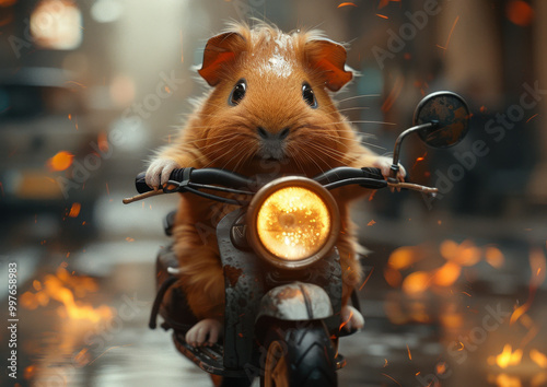  Adventurous Guinea Pig Riding Mini Motorcycle photo