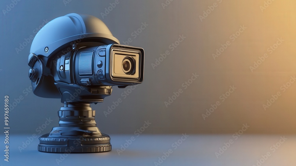 Camera and helmet merge in innovative futuristic design background Camera and helmet merge in innovative futuristic design background