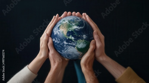 Group of people lifting the Earth, united in kindness