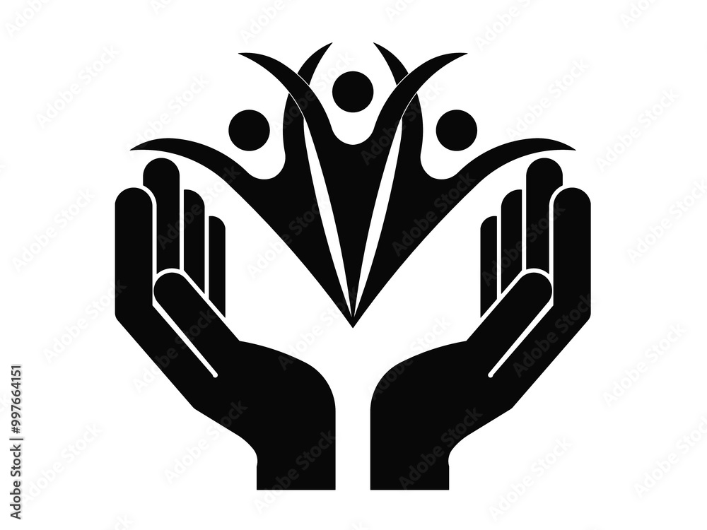 Hands and person icon design. Save the orphan symbol. teamwork design over white background vector illustration Hands and person icon design. Save the orphan symbol. teamwork design over white background vector illustration