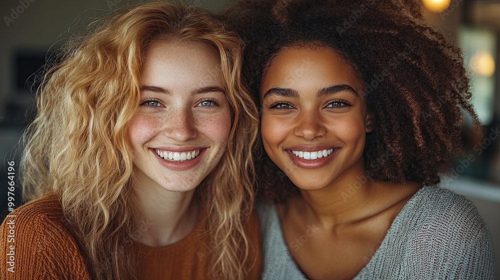 Happy Friends Smiling Together in a Bright Space Happy Friends Smiling Together in a Bright Space