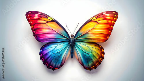 Colorful butterfly in rest position with wings folded on isolated background, ideal for text overlay, butterfly