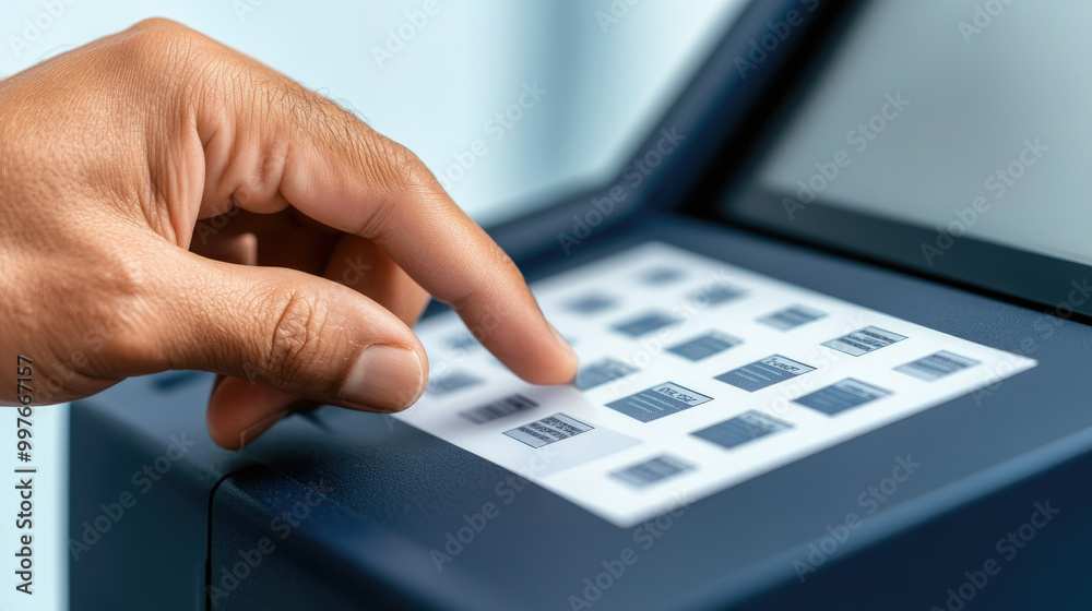 A hand hovers over a list of candidates on a touchscreen voting machine, illustrating the modern voting process and the importance of informed choice in elections. A hand hovers over a list of candidates on a touchscreen voting machine, illustrating the modern voting process and the importance of informed choice in elections.