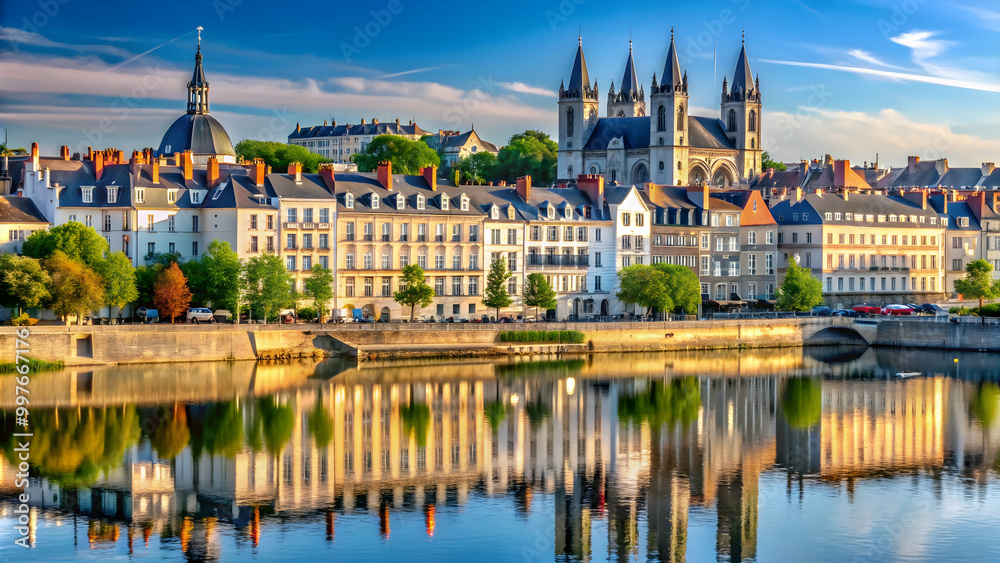 Cityscape of Nantes, France with historic buildings and the Loire River, Nantes, France, cityscape, architecture Cityscape of Nantes, France with historic buildings and the Loire River, Nantes, France, cityscape, architecture