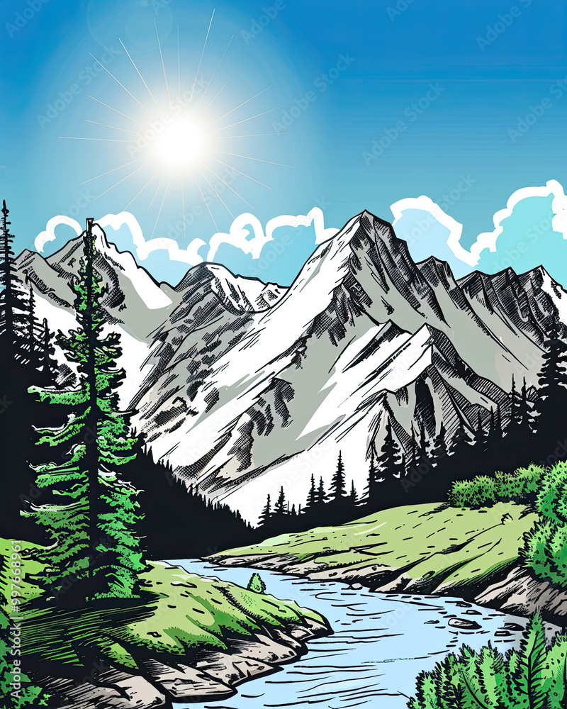 Sunlit Mountain Range Illustration